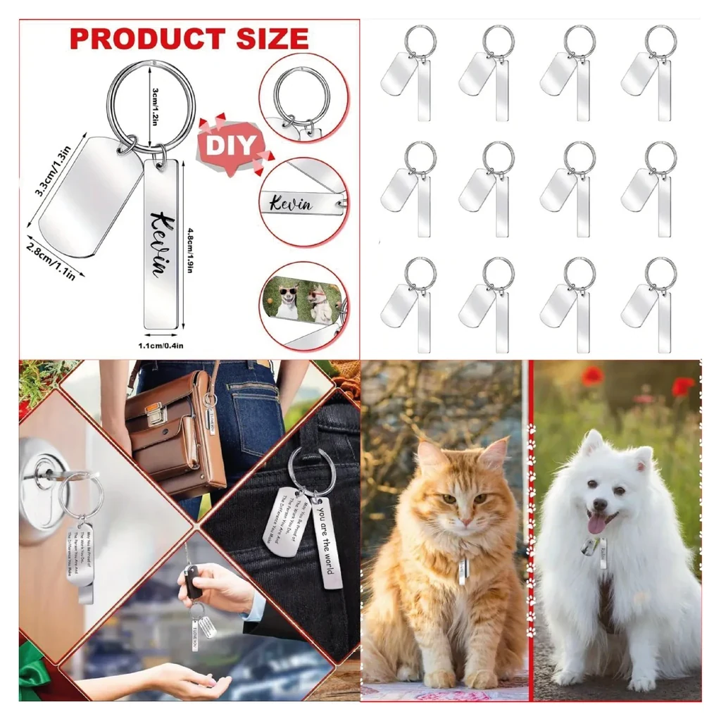 Llavero plateado 2 piezas etiqueta y placa mediana