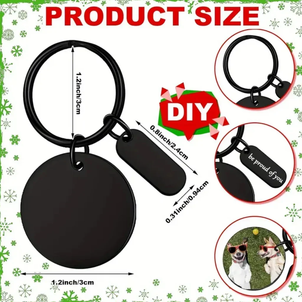 llaveros 2 piezas ainox redondos+ etiqueta, negros.